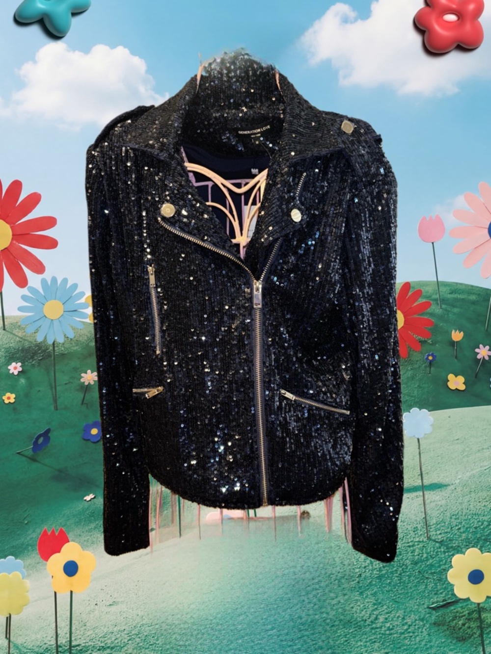 Generation Love NWT Navy Sequin Moto Jacket